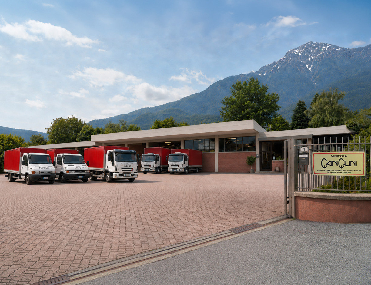 Sede Vinicola Canclini a Colico con mezzi per la distribuzione beverage Ho.Re.Ca.
